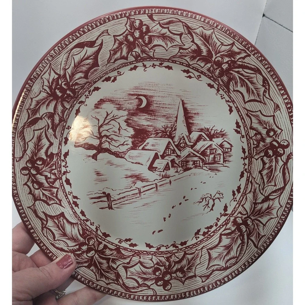 Restoration‎ Hardware 2 Collectible Christmas Charger Plates Winter Sleigh 2003